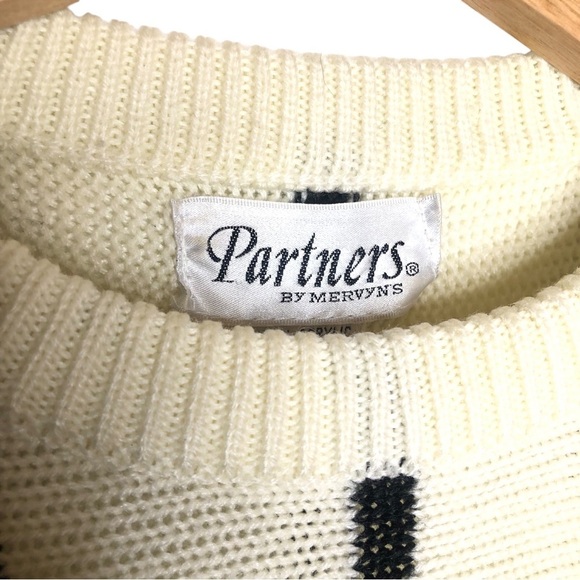 VINTAGE 80s Partners by Mervyns Cream Black Stripe Crewneck Tunic Sweater Medium - Picture 4 of 7